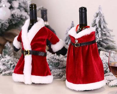 Velvet Christmas Wine Bottle Cover Set For Festive Holiday Décor