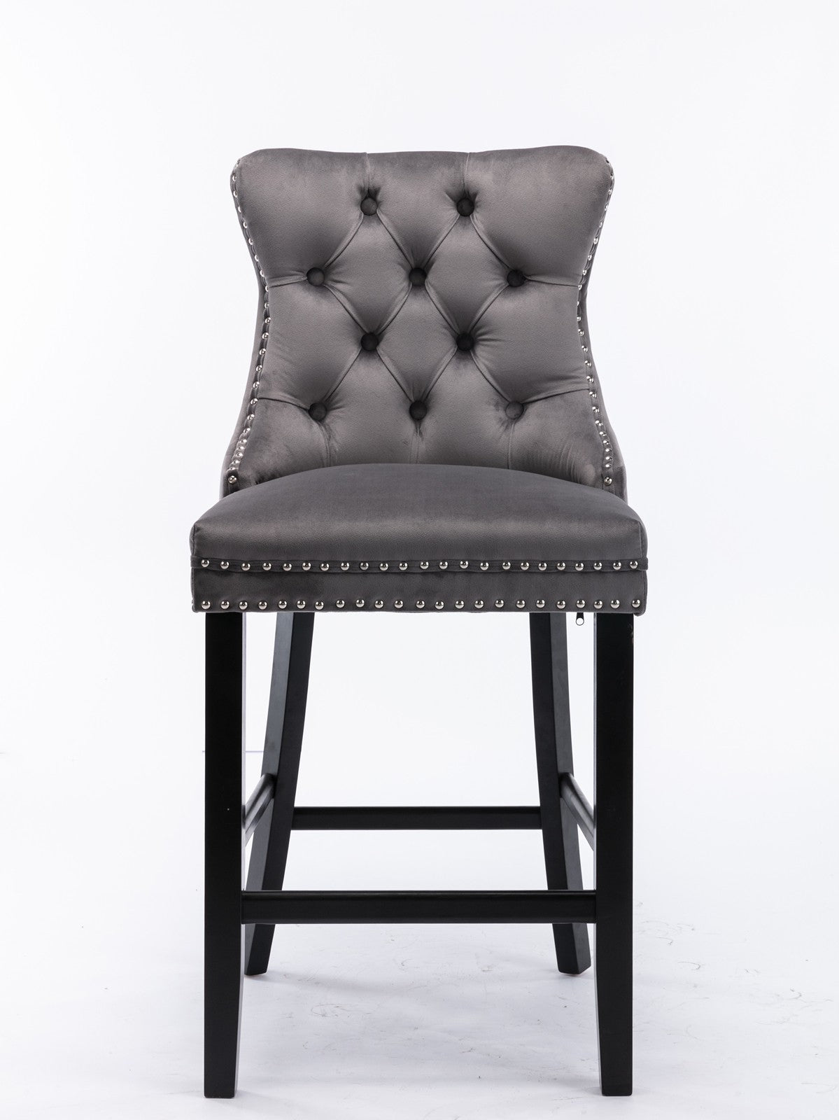 Velvet Padded Bar Chair Set With Button Cluster And Wooden Legs