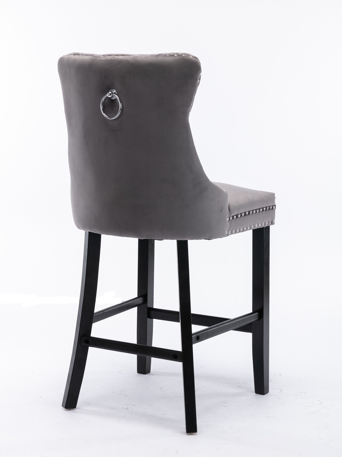 Velvet Padded Bar Chair Set With Button Cluster And Wooden Legs
