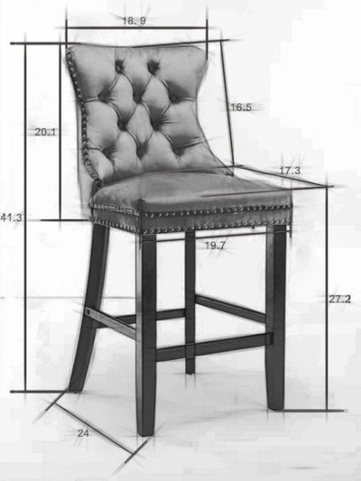Velvet Padded Bar Chair Set With Button Cluster And Wooden Legs