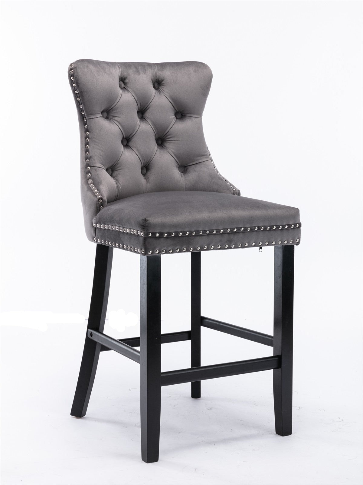 Velvet Padded Bar Chair Set With Button Cluster And Wooden Legs