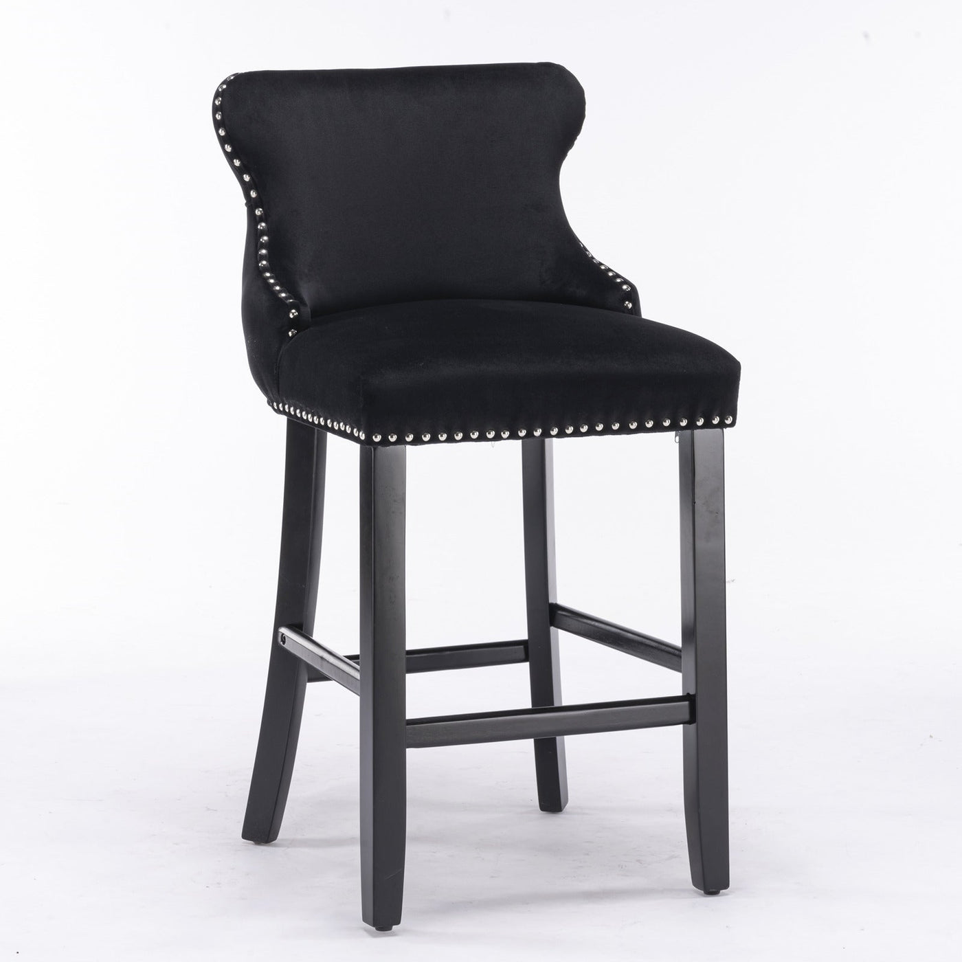 Velvet Wingback Bar Stool Set With Button Tufted Upholstery And Wooden Legs