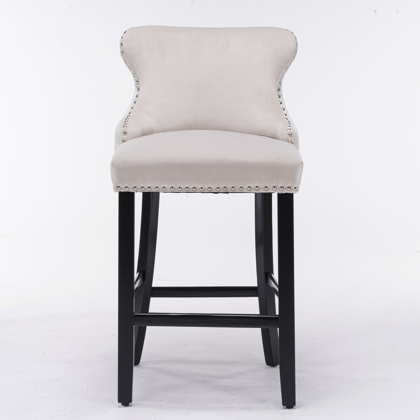 Velvet Wingback Bar Stool Set With Button Tufted Upholstery And Wooden Legs