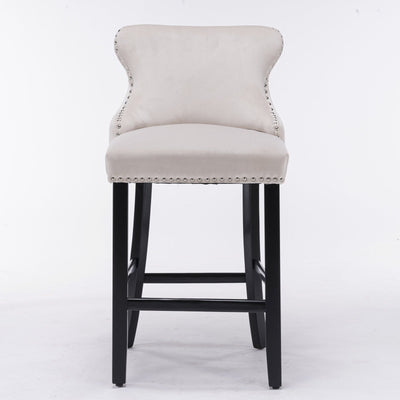 Velvet Wingback Bar Stool Set With Button Tufted Upholstery And Wooden Legs