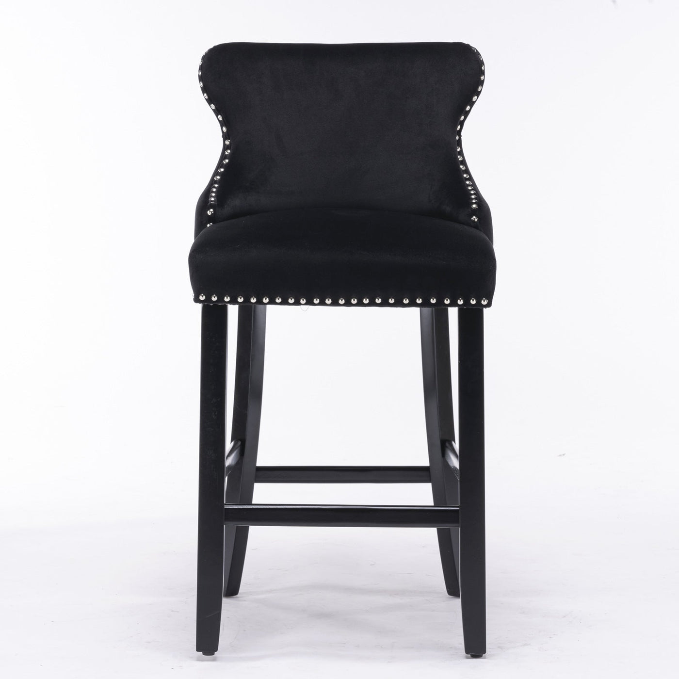 Velvet Wingback Bar Stool Set With Button Tufted Upholstery And Wooden Legs