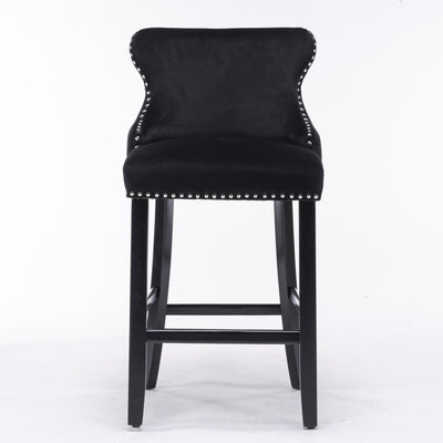 Velvet Wingback Bar Stool Set With Button Tufted Upholstery And Wooden Legs