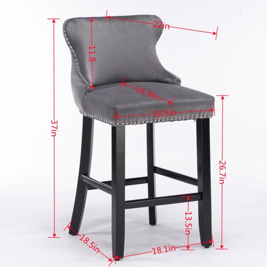 Velvet Wingback Bar Stool Set With Button Tufted Upholstery And Wooden Legs