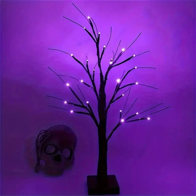 Halloween Birch Tree Lamp Battery Operated Orange Purple Table Light