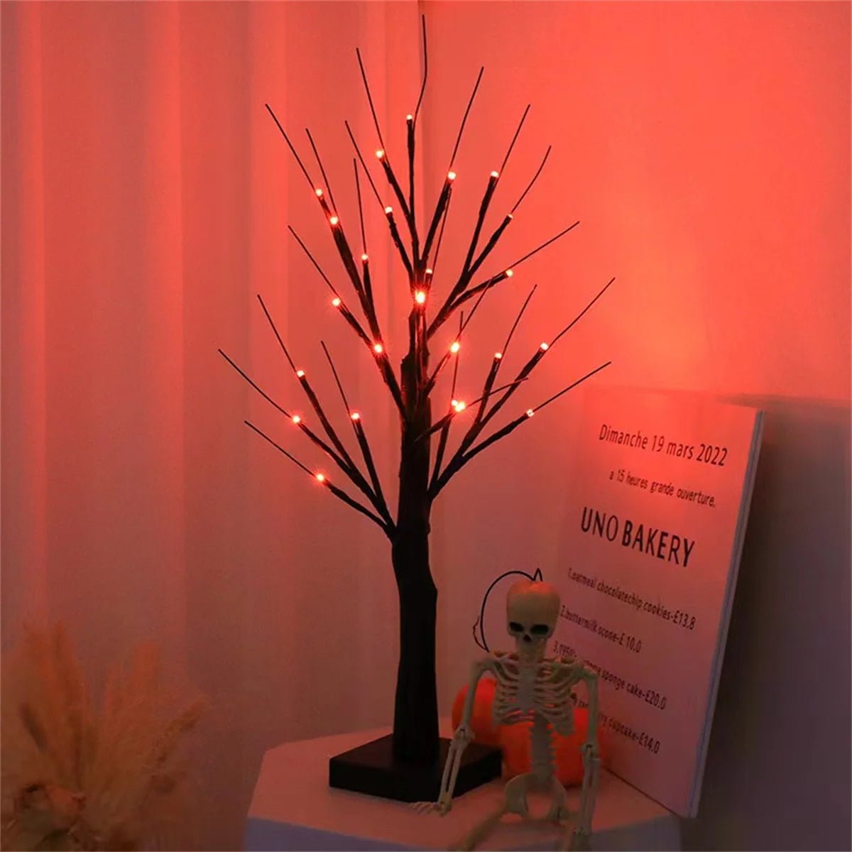Halloween Birch Tree Lamp Battery Operated Orange Purple Table Light