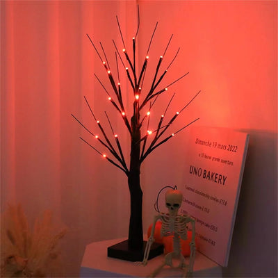 Halloween Birch Tree Lamp Battery Operated Orange Purple Table Light