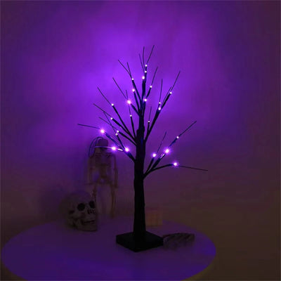 Halloween Birch Tree Lamp Battery Operated Orange Purple Table Light