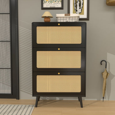 Vine Narrow Shoe Cabinet With 3 Flip Drawers For Entrance Use