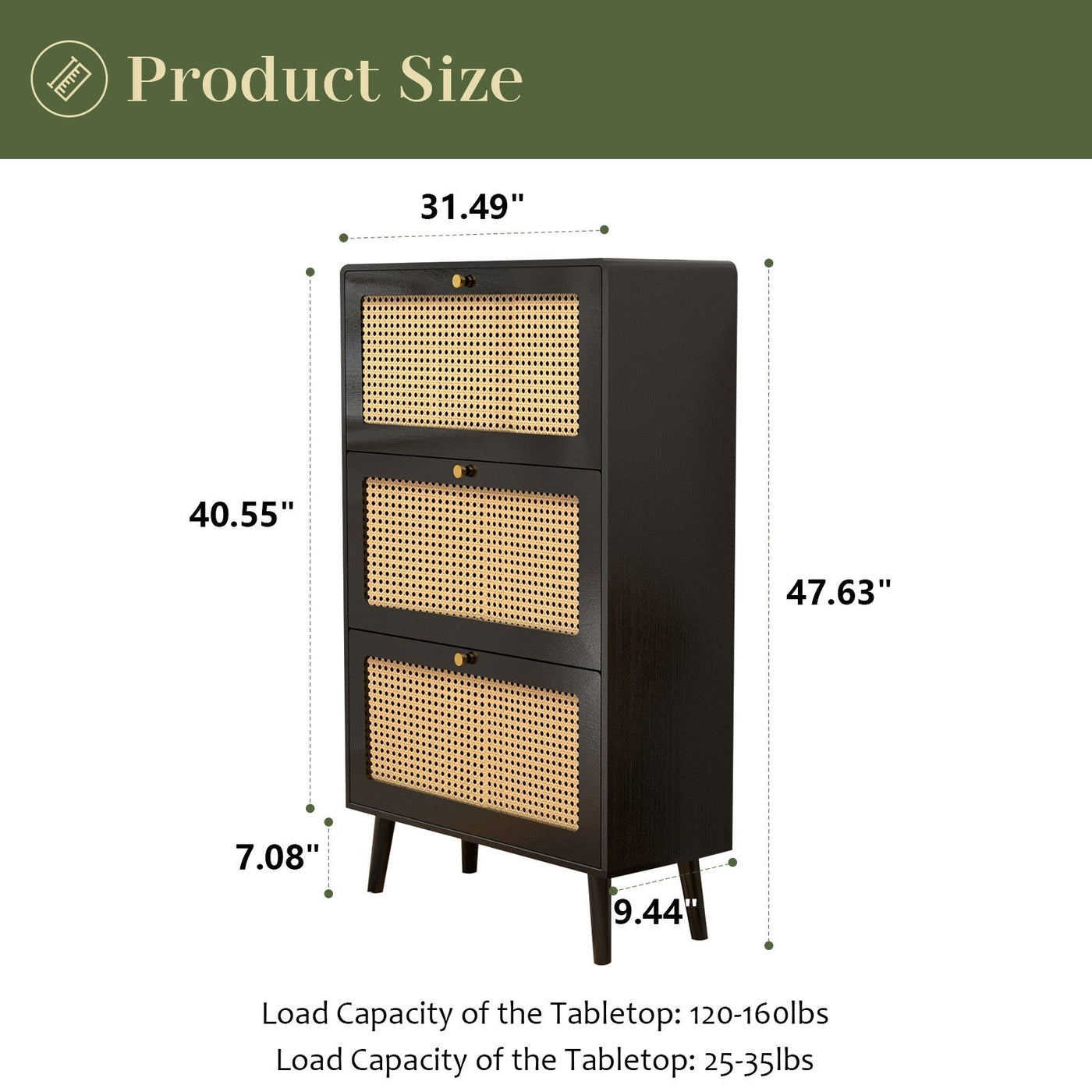 Vine Narrow Shoe Cabinet With 3 Flip Drawers For Entrance Use