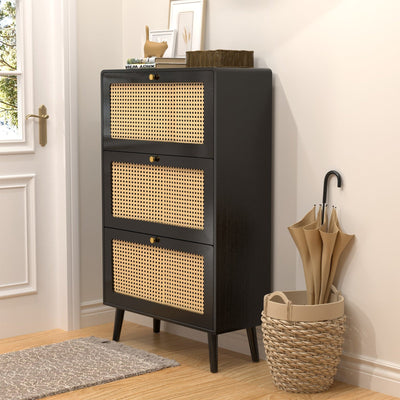 Vine Narrow Shoe Cabinet With 3 Flip Drawers For Entrance Use