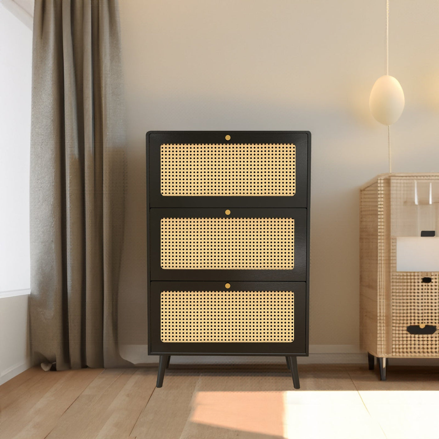 Vine Narrow Shoe Cabinet With 3 Flip Drawers For Entrance Use