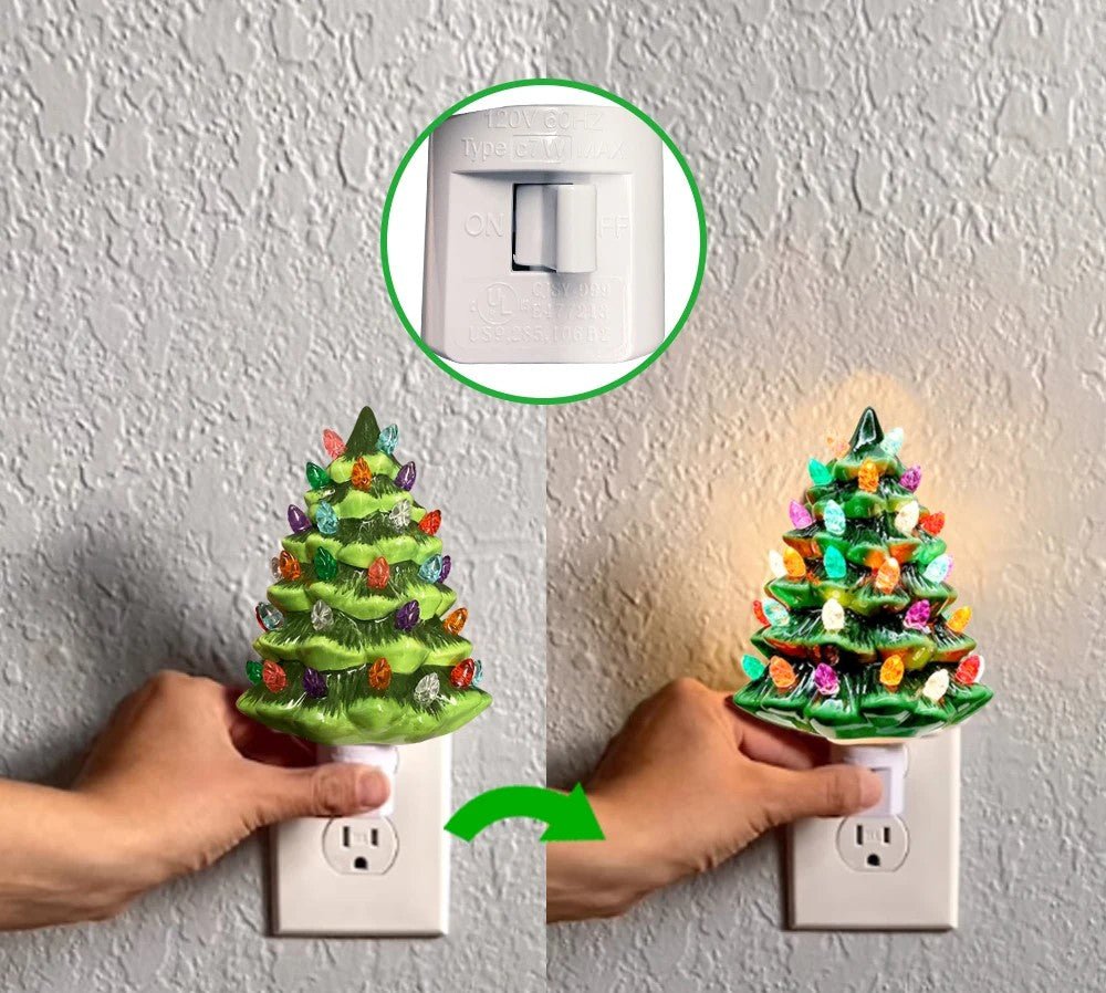Vintage Ceramic Christmas Tree Night Light Hand-Painted Holiday Glow