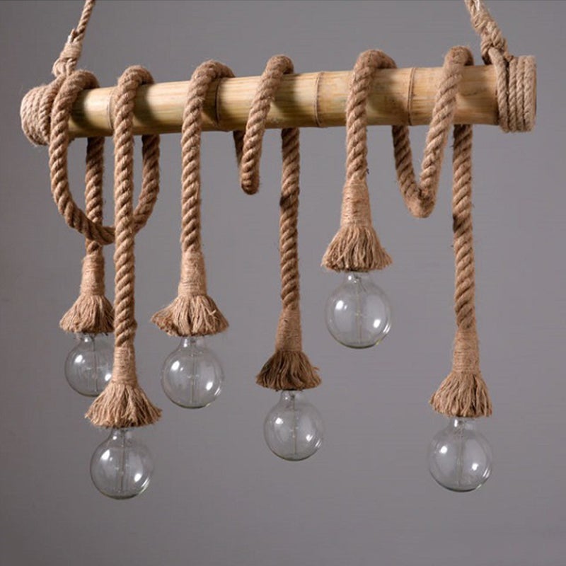 Vintage Rope Pendant Lamp Bamboo Chandelier For Bedroom Cafe Bar