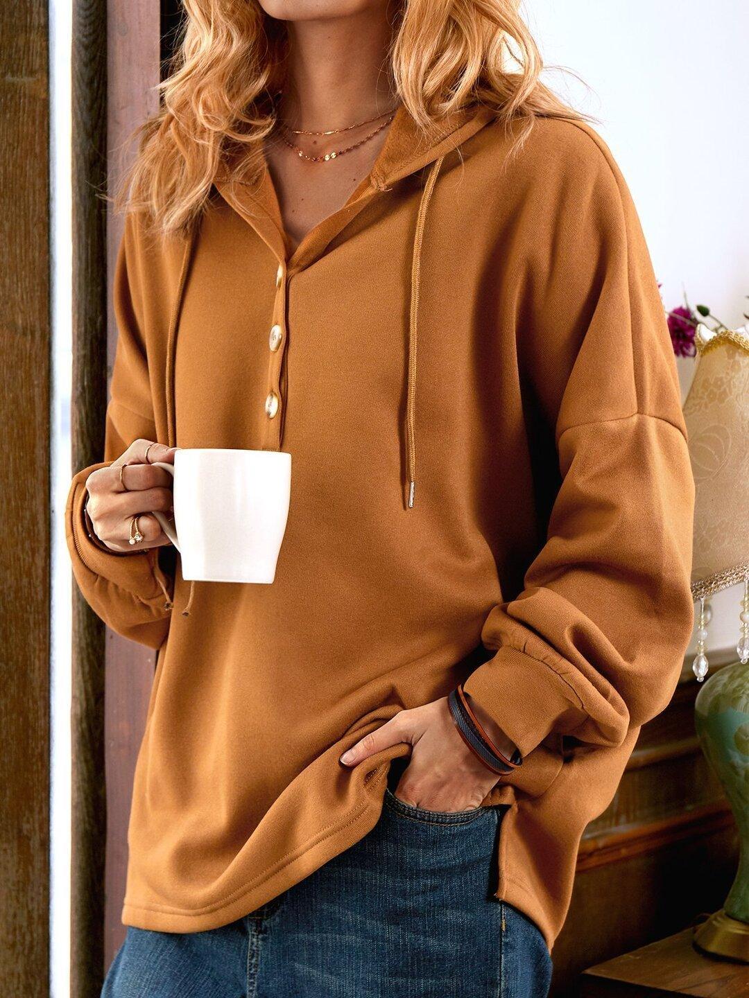Long Sleeve Buttoned Sweatshirt Cozy Casual Fit For Everyday Wear