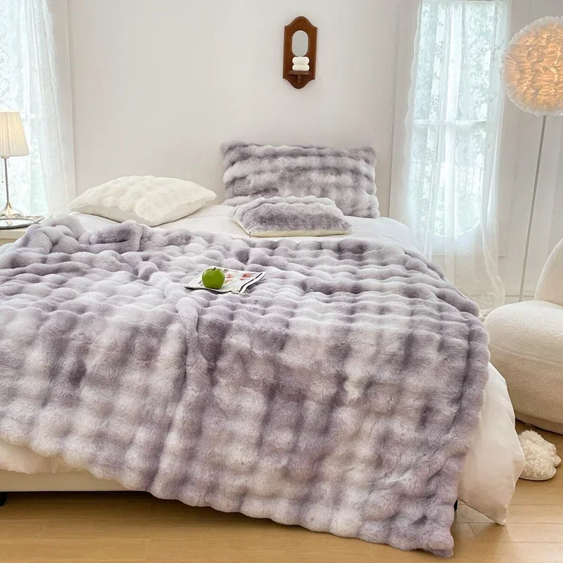 Faux Fur Blanket Plush Rabbit Double Layer Cozy Bedspread For Sofa