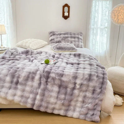 Faux Fur Blanket Plush Rabbit Double Layer Cozy Bedspread For Sofa