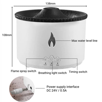 Volcano Aroma Diffuser Humidifier With Flame Effect For Bedroom Spa