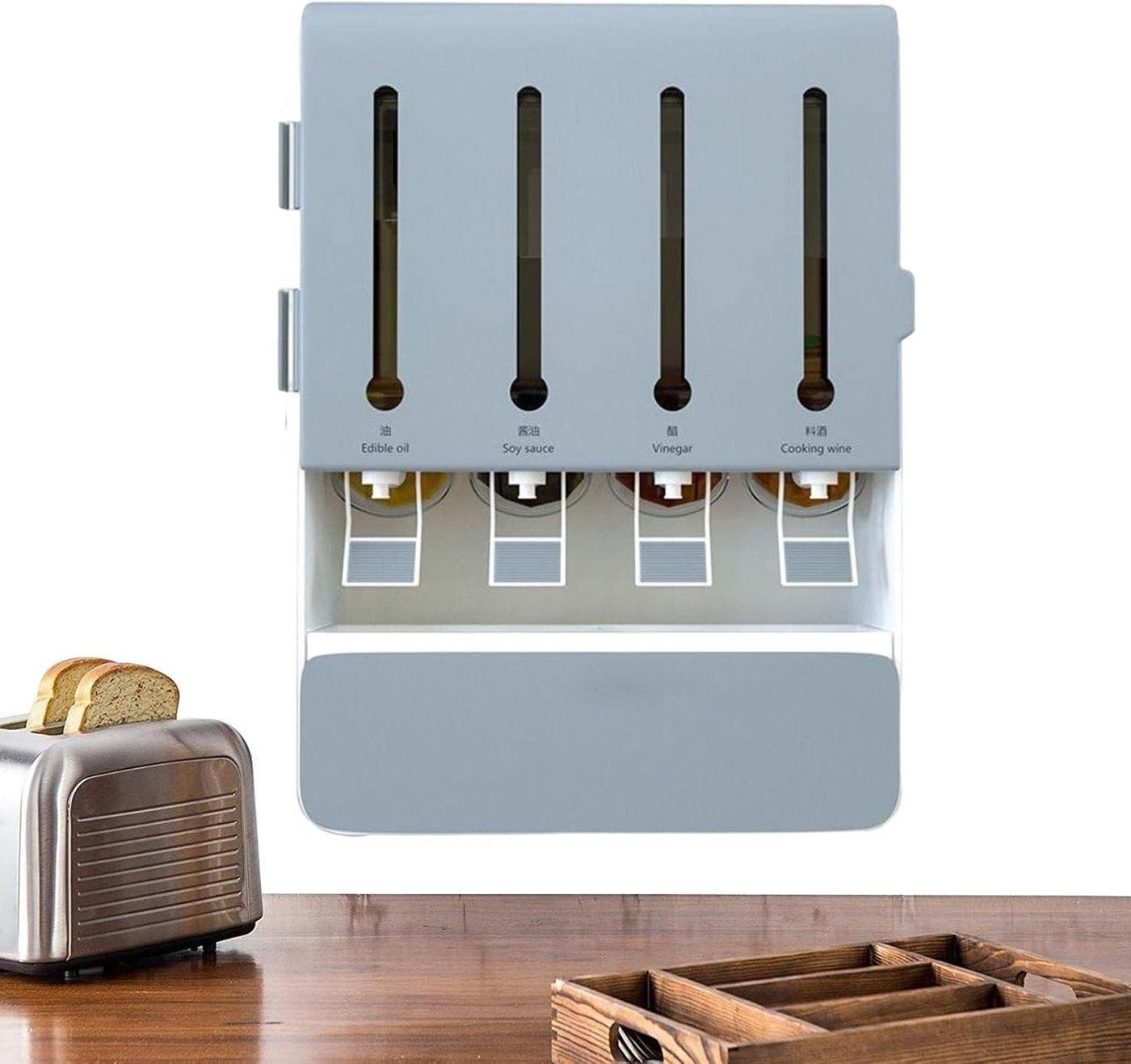 Wall Mounted Condiment Dispenser Multifunctional Kitchen Spice Rack Shelf