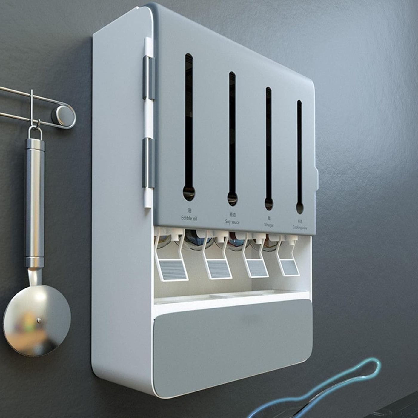 Wall Mounted Condiment Dispenser Multifunctional Kitchen Spice Rack Shelf