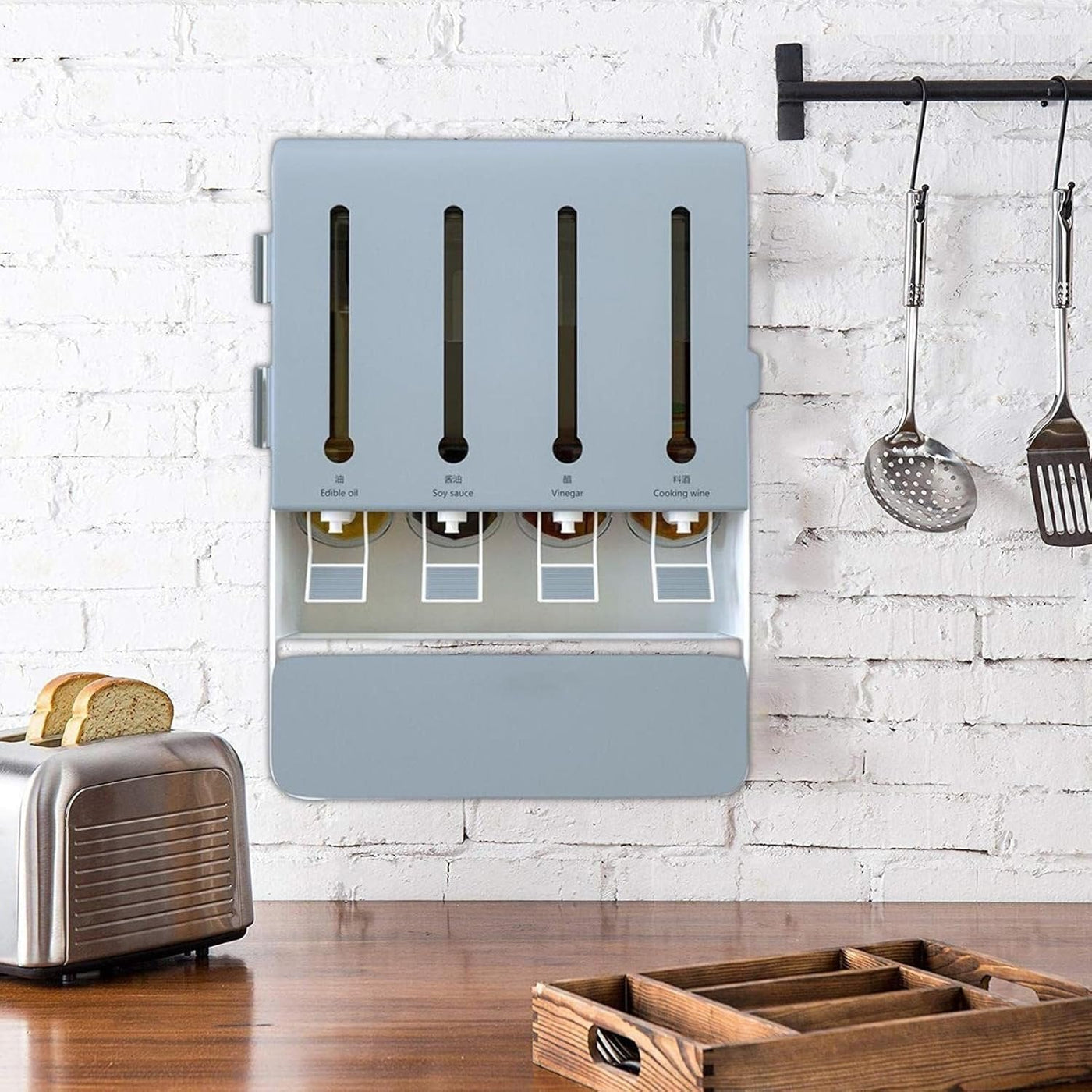 Wall Mounted Condiment Dispenser Multifunctional Kitchen Spice Rack Shelf