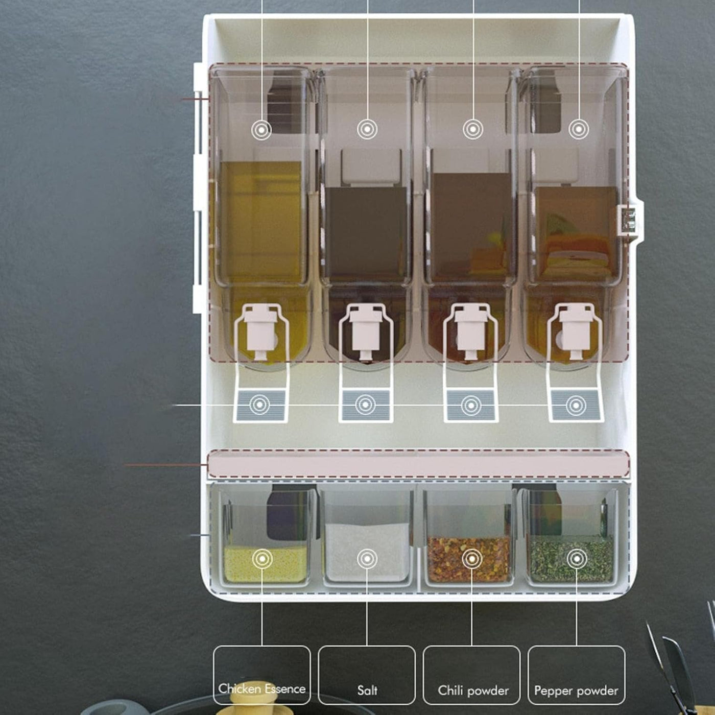 Wall Mounted Condiment Dispenser Multifunctional Kitchen Spice Rack Shelf
