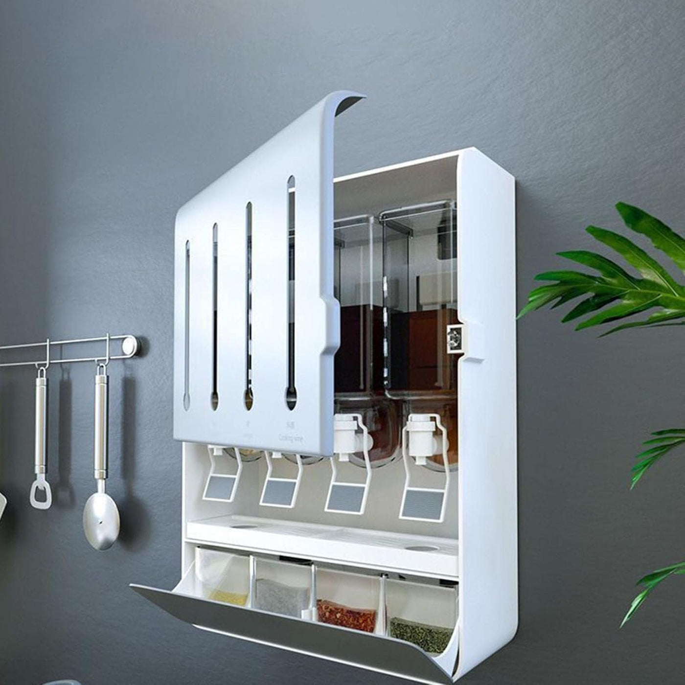 Wall Mounted Condiment Dispenser Multifunctional Kitchen Spice Rack Shelf