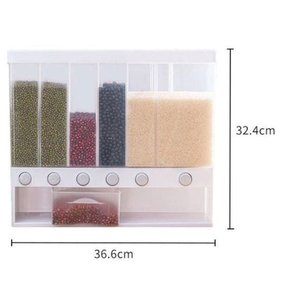 Wall-Mounted Dry Food Dispenser With 6 Or 3 Grid Cereal Storage Organizer