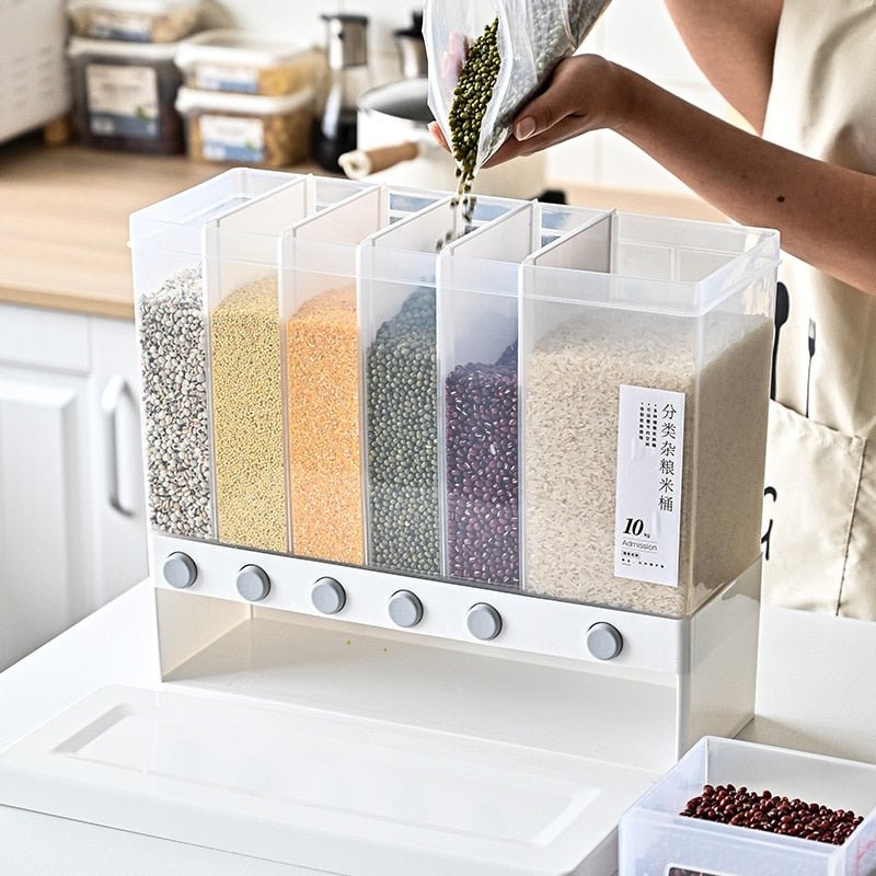 Wall-Mounted Dry Food Dispenser With 6 Or 3 Grid Cereal Storage Organizer