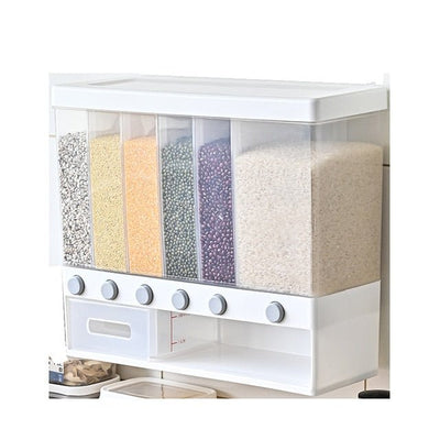 Wall-Mounted Dry Food Dispenser With 6 Or 3 Grid Cereal Storage Organizer