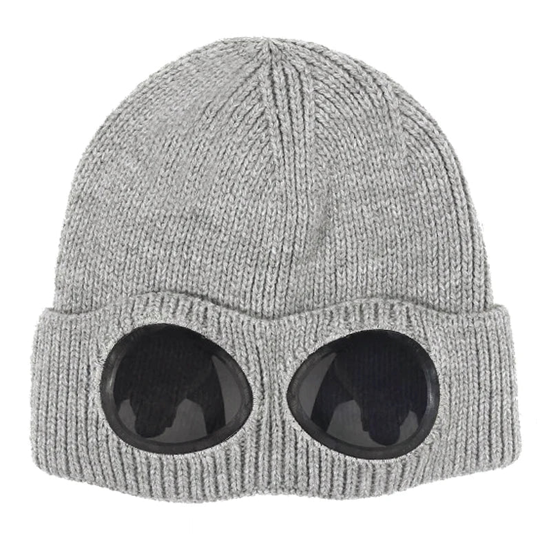 Knitted Beanie With Goggles And Ear Protection For Winter Outdoor Use