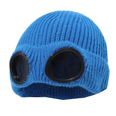Knitted Beanie With Goggles And Ear Protection For Winter Outdoor Use