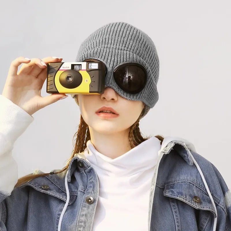 Knitted Beanie With Goggles And Ear Protection For Winter Outdoor Use