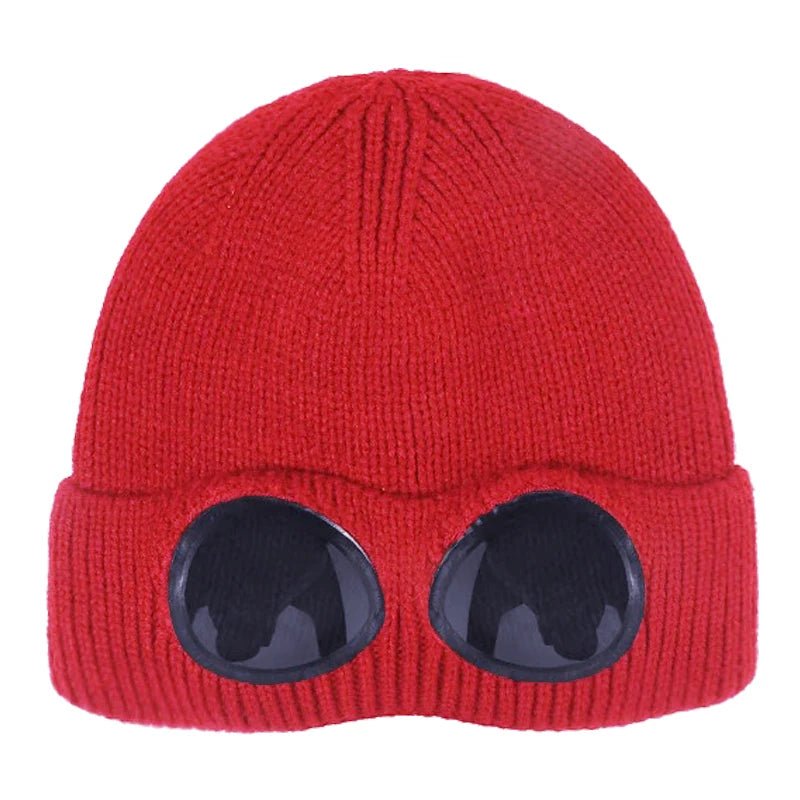 Knitted Beanie With Goggles And Ear Protection For Winter Outdoor Use