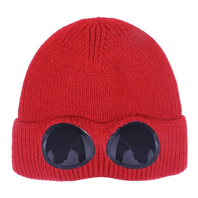 Knitted Beanie With Goggles And Ear Protection For Winter Outdoor Use