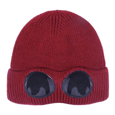 Knitted Beanie With Goggles And Ear Protection For Winter Outdoor Use