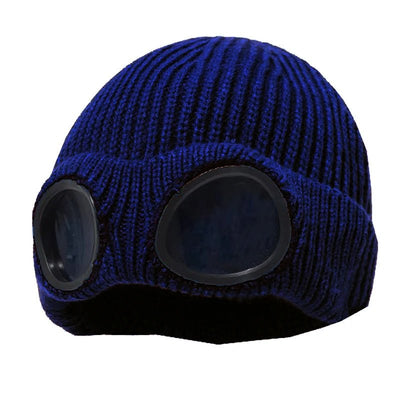 Knitted Beanie With Goggles And Ear Protection For Winter Outdoor Use