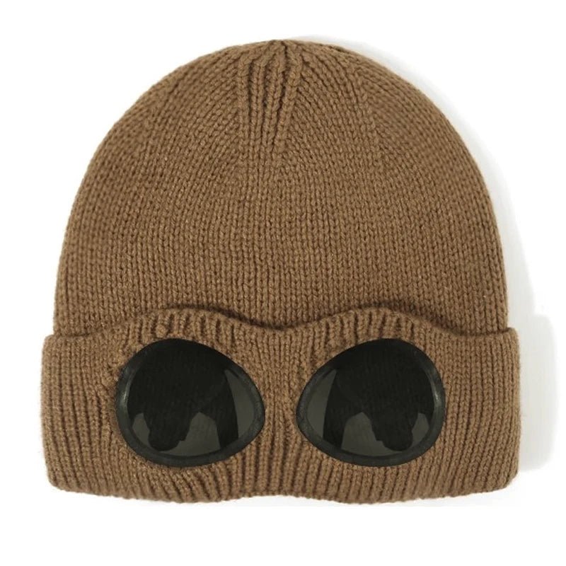 Knitted Beanie With Goggles And Ear Protection For Winter Outdoor Use