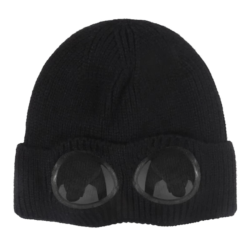 Knitted Beanie With Goggles And Ear Protection For Winter Outdoor Use