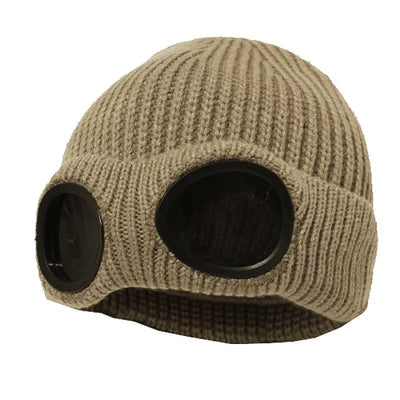 Knitted Beanie With Goggles And Ear Protection For Winter Outdoor Use