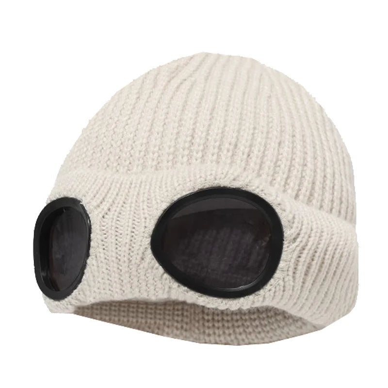 Knitted Beanie With Goggles And Ear Protection For Winter Outdoor Use