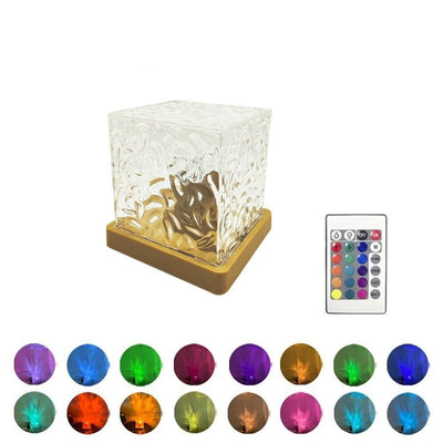 Water Ripple Cube Crystal Lamp With 16 Colors Rotating Light