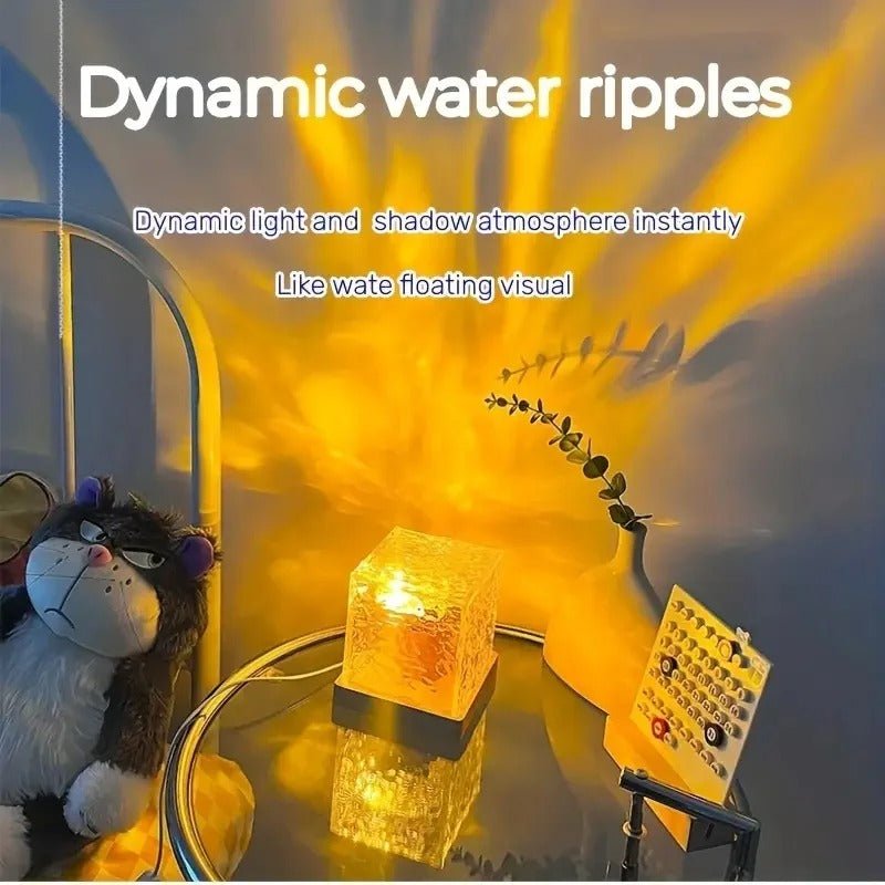 Water Ripple Cube Crystal Lamp With 16 Colors Rotating Light
