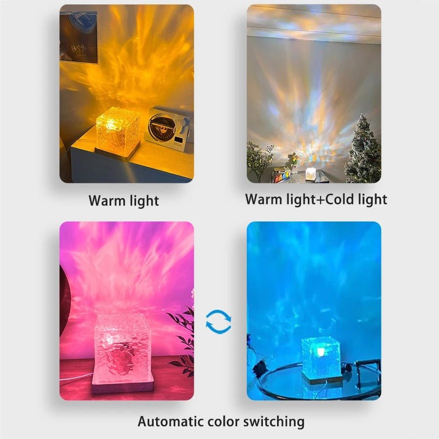 Water Ripple Cube Crystal Lamp With 16 Colors Rotating Light