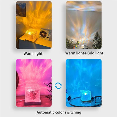 Water Ripple Cube Crystal Lamp With 16 Colors Rotating Light