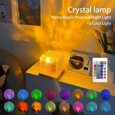 Water Ripple Cube Crystal Lamp With 16 Colors Rotating Light