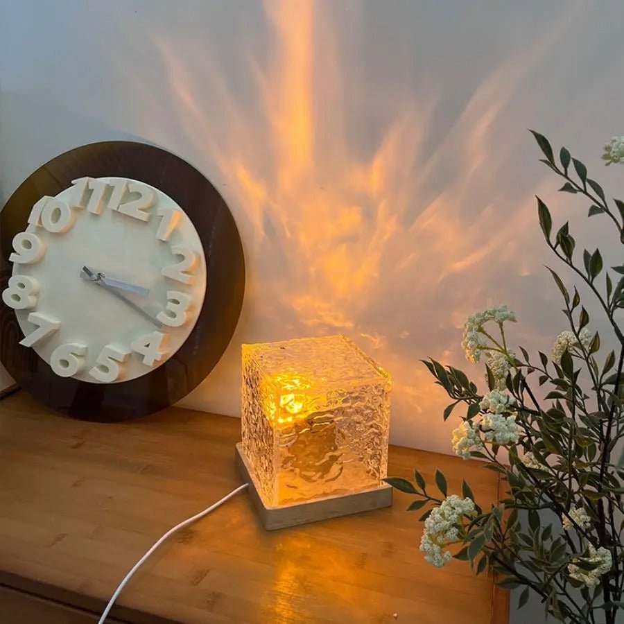 Water Ripple Cube Crystal Lamp With 16 Colors Rotating Light